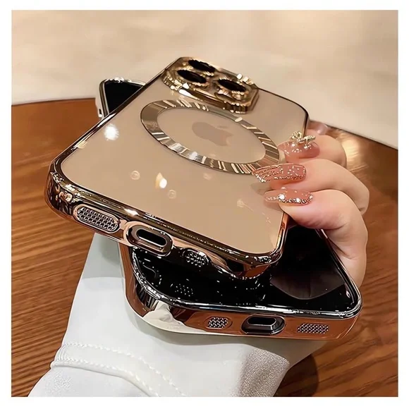 Luxury MagSafe Case for iPhone 15 Pro Max Gold Electroplated Cover Lens - Picture 4 of 5
